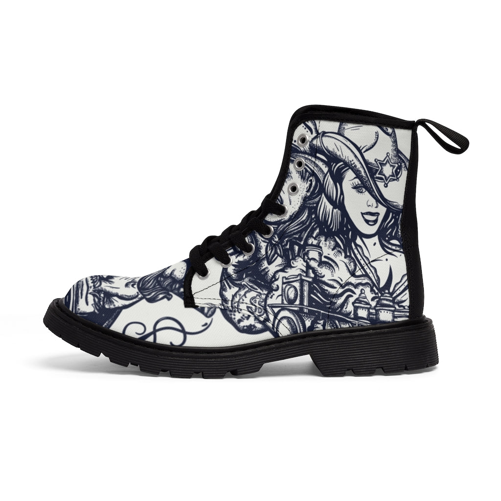 Shoes: Western Style Pattern Canvas Boot