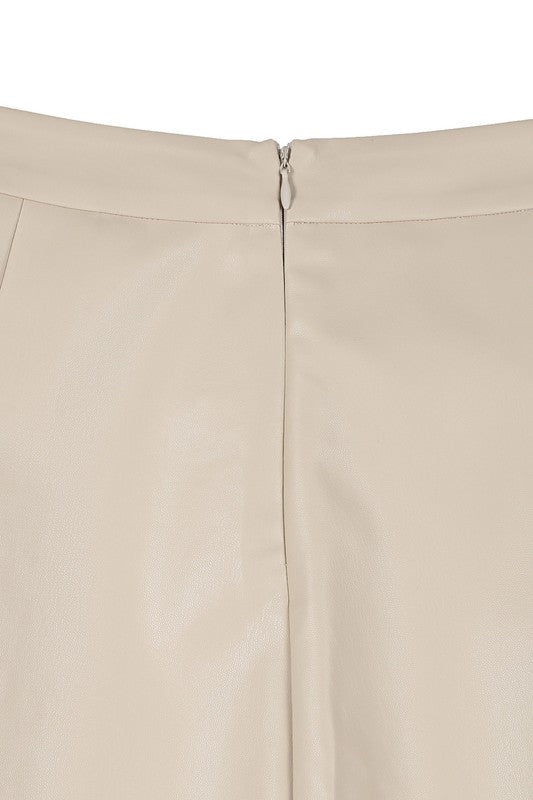 Skirts: Leather Pleated mini skirt