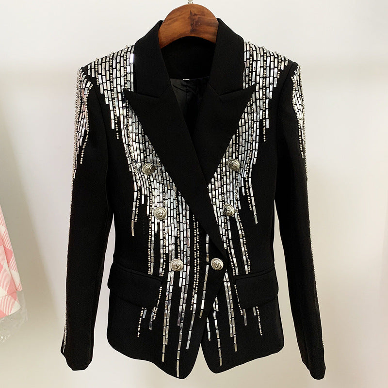 Jacket: Double Breasted Metal Sheet Heavy Industry Beads Slim Fit