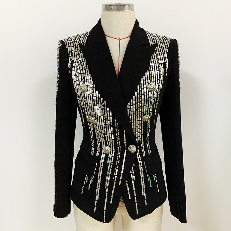 Jacket: Double Breasted Metal Sheet Heavy Industry Beads Slim Fit