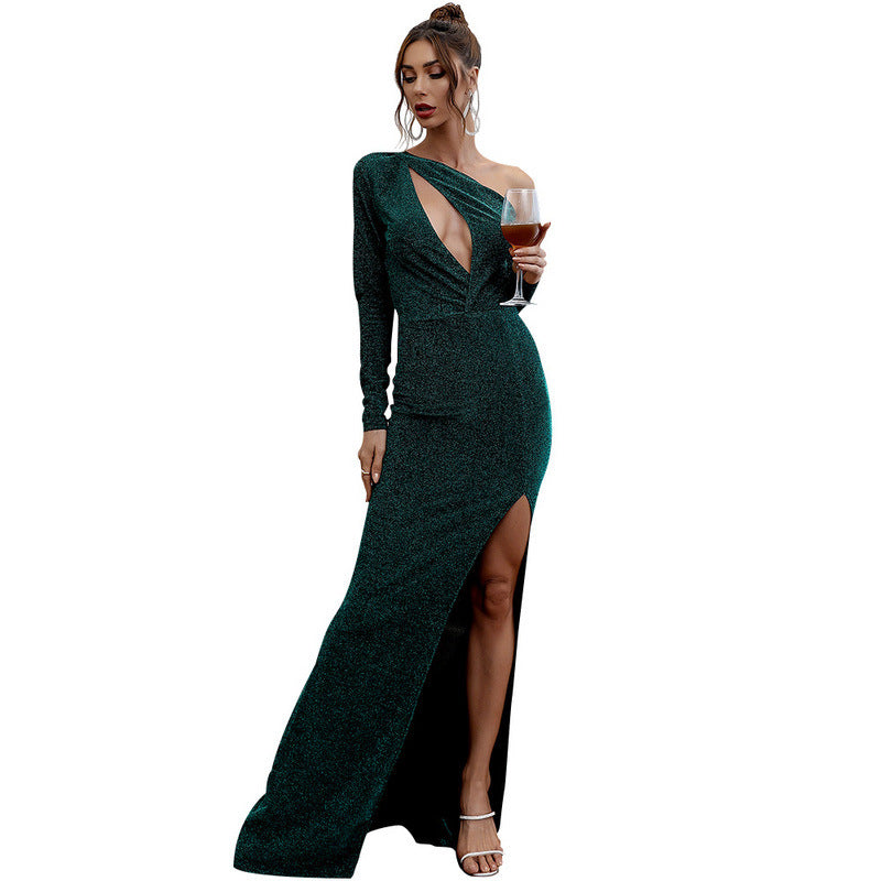 Dress One Shoulder Asymmetric Long Slim Maxi Dress