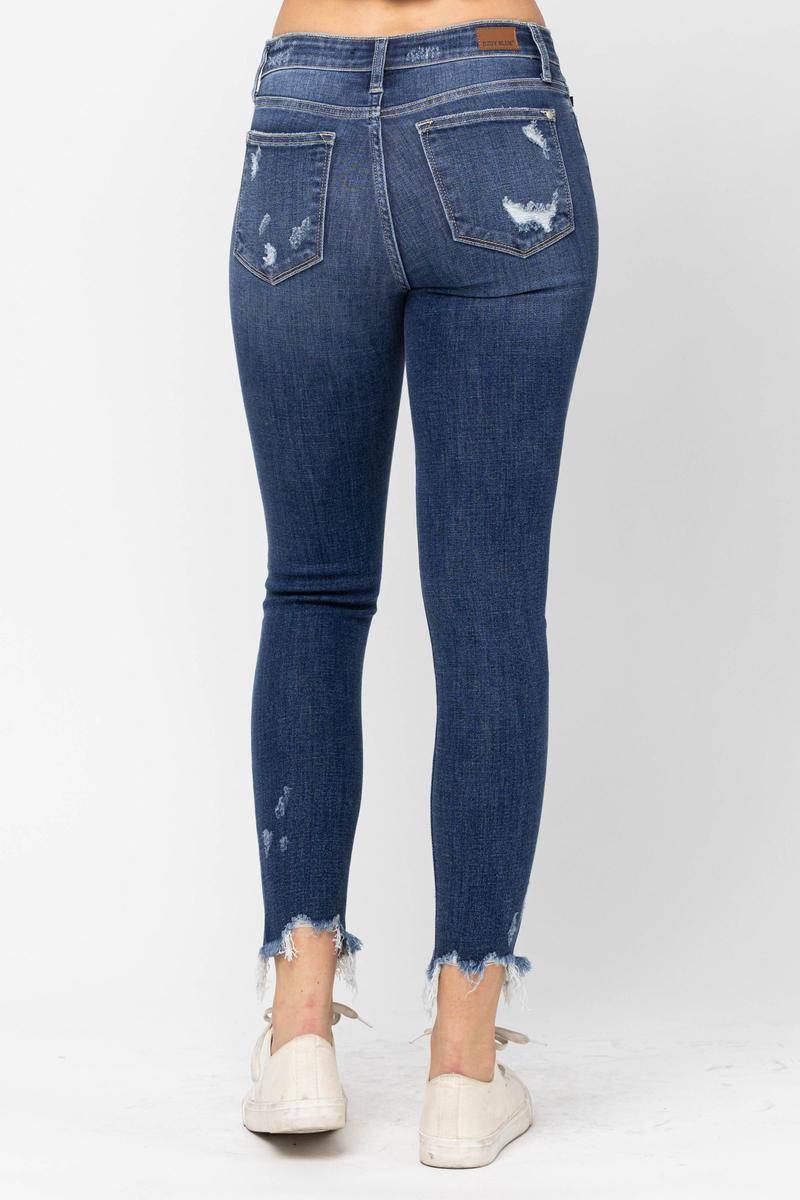 Jeans: Judy Blue Mid-Rise Raw Hem Destroyed Skinny Jeans