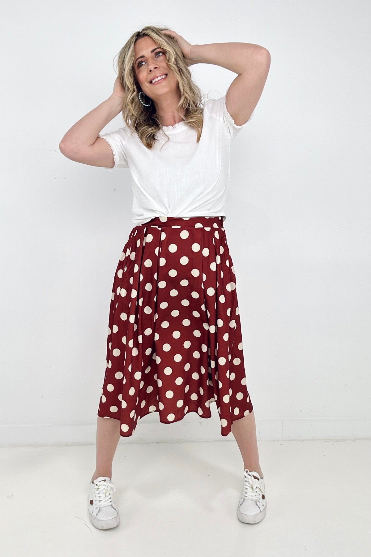 Skirts: Jade By Jane Polka Dot Pleated Midi Skirt
