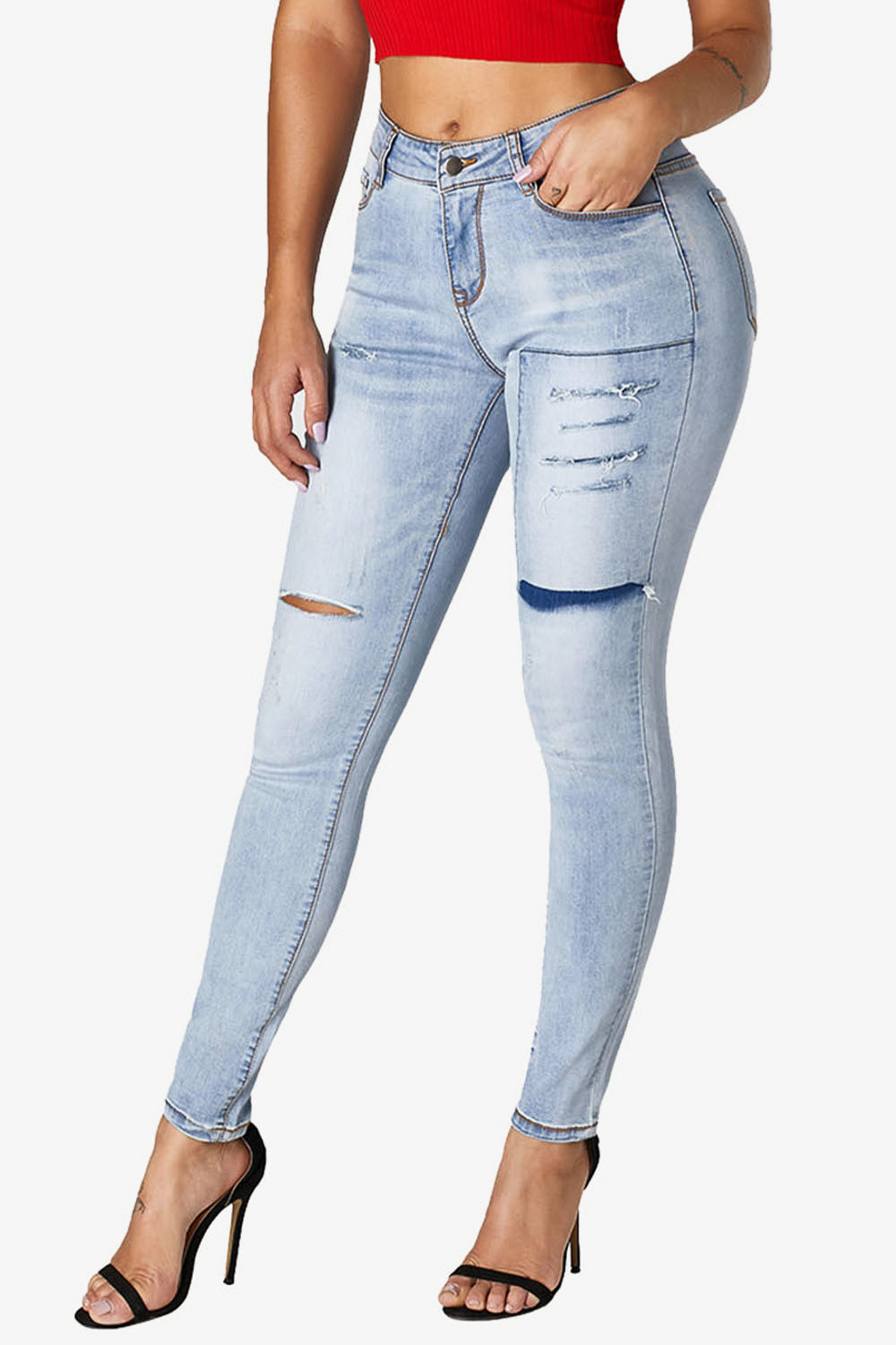 Jeans:  Acid Wash Ripped Skinny Jeans