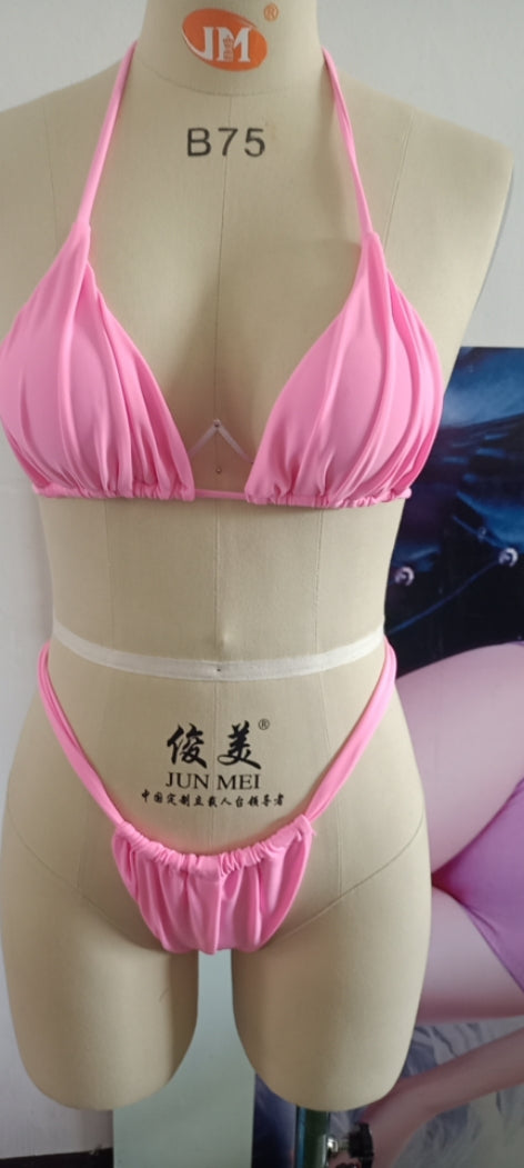 Split Bikini Women Swimsuit Strap Solid Color Fabric Chest Pad Push up