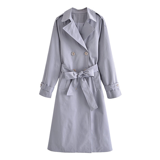 Coats: Double Breasted Lace-up Waist-Controlled Slimming Mid-Length Trench Coat