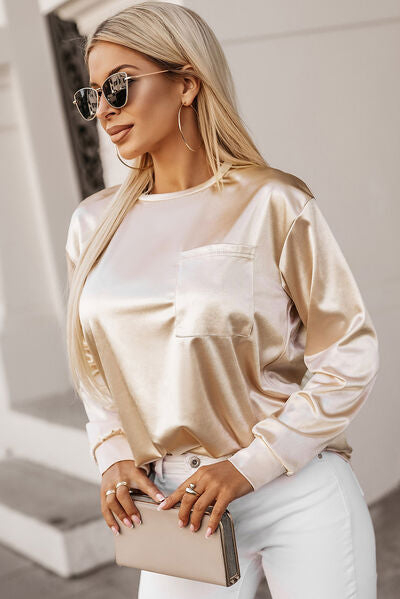 Tops: Round Neck Long Sleeve Blouse
