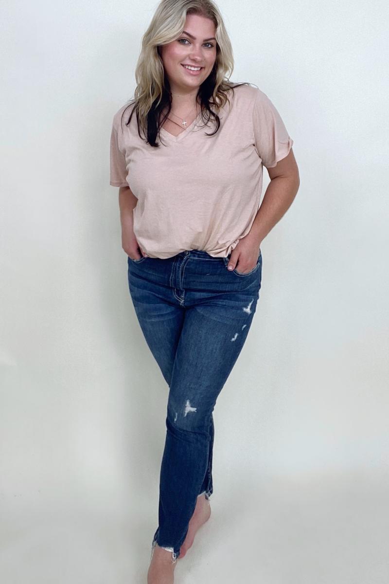 Jeans: Zenana Distressed Hem Ankle Skinny Denim Pants