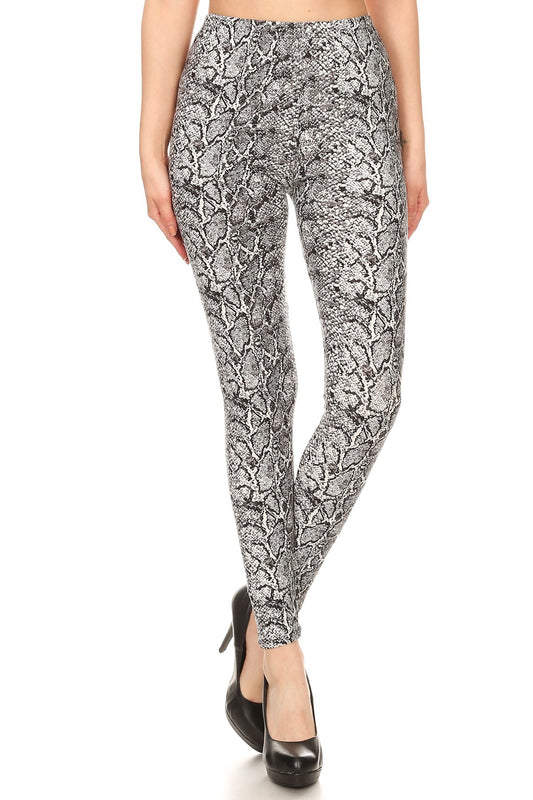 Leggings: Snakeskin Print, Full Length, High Waisted Leggings In A Fitted Style With An Elastic Waistband
