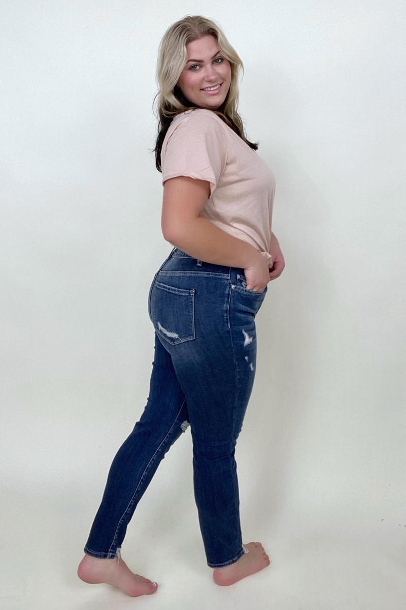 Jeans: Zenana Distressed Hem Ankle Skinny Denim Pants