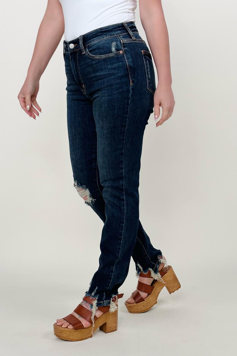 Jeans: Judy Blue Mid-Rise Chopped Hem Relaxed Skinny Jeans