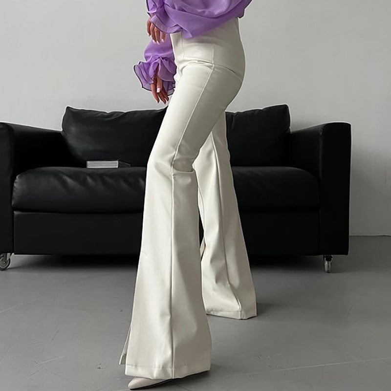 Pants: Flared Leather Pants