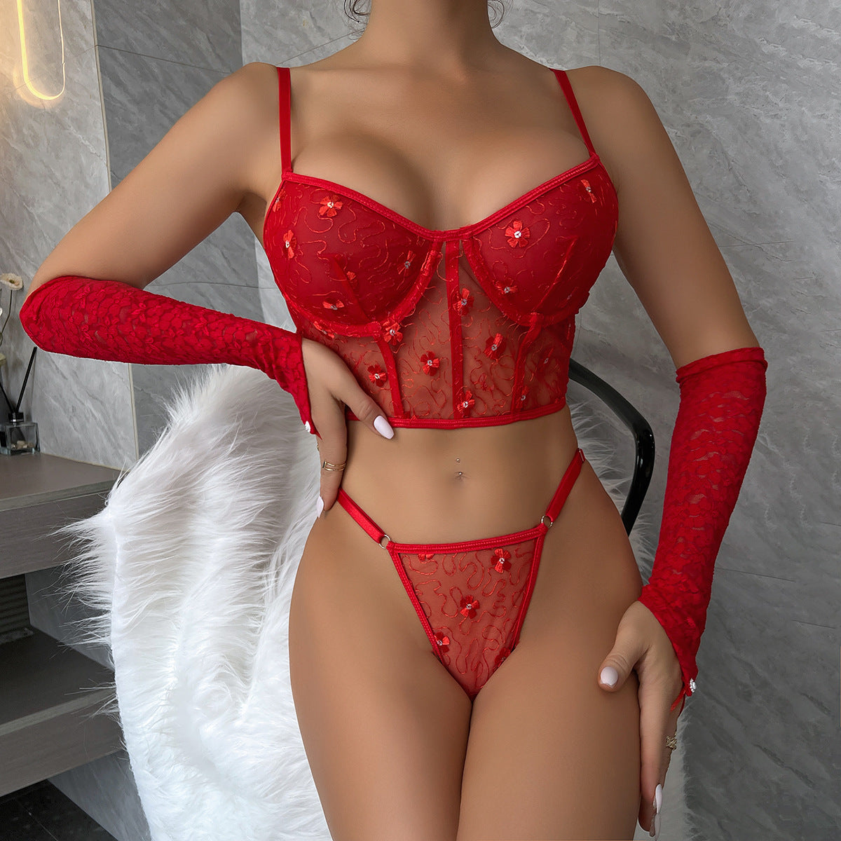 Lingerie: Sexy Two Piece Suit Valentine Day Red Suit