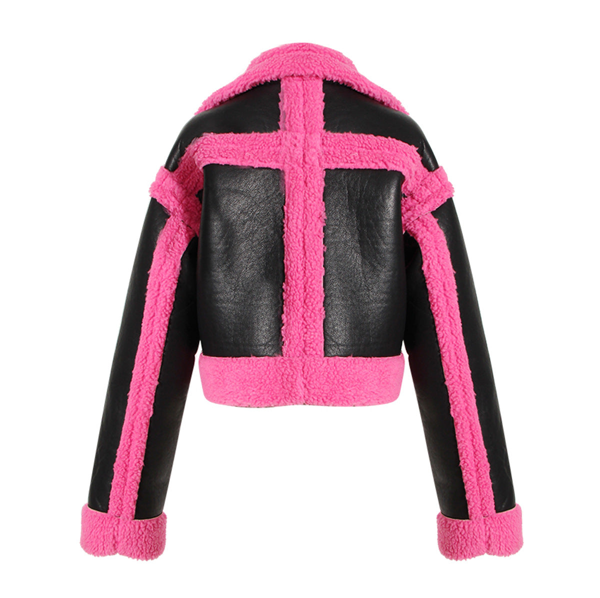 Jackets: Big Collared Motorcycle Jacket Pink   Fur Jacket