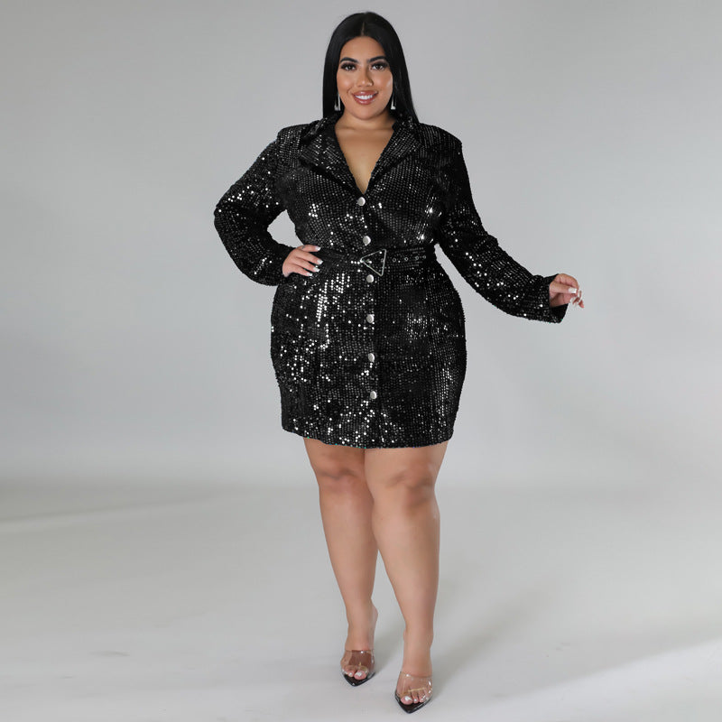 Plus Size Women Clothes Sequin Blazer Dress