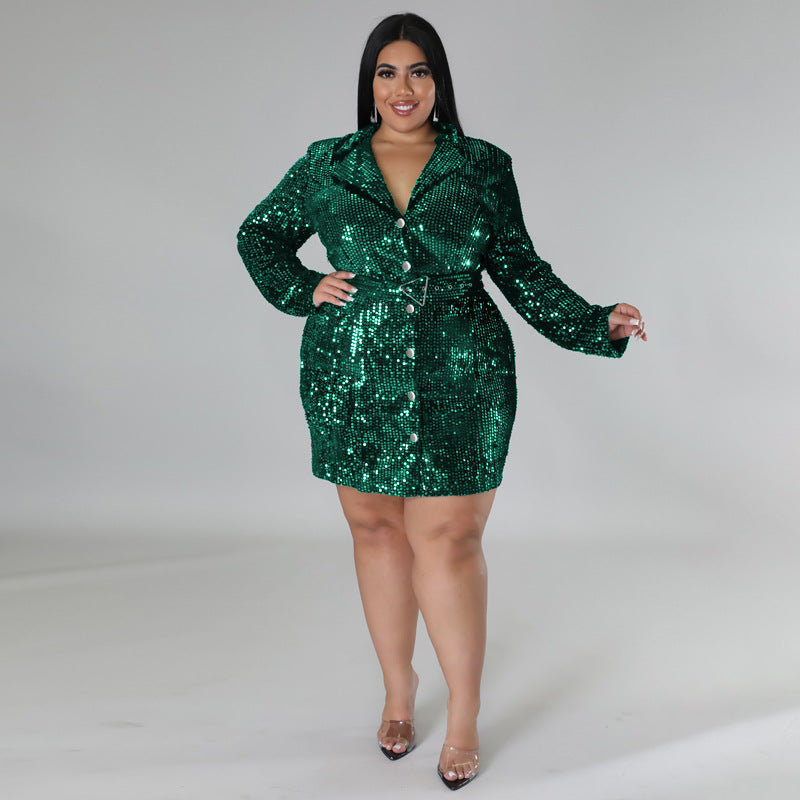 Plus Size Women Clothes Sequin Blazer Dress