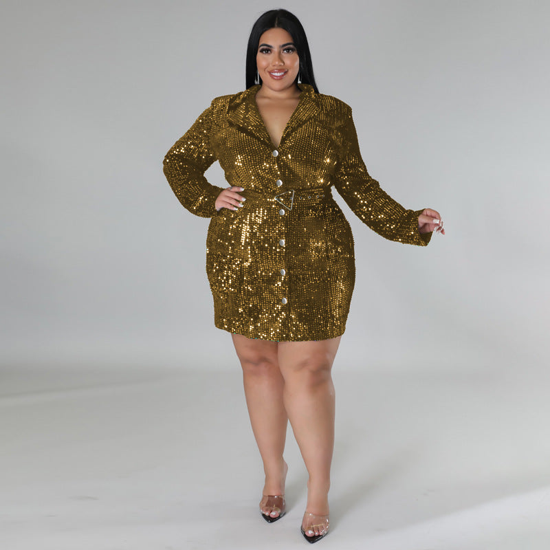 Plus Size Women Clothes Sequin Blazer Dress