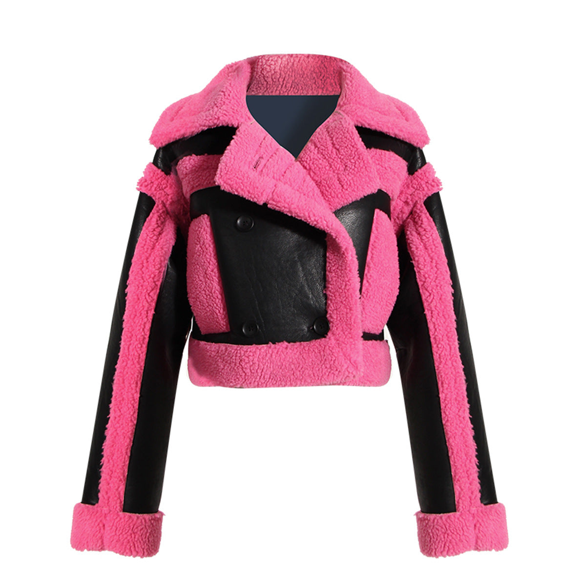 Jackets: Big Collared Motorcycle Jacket Pink   Fur Jacket