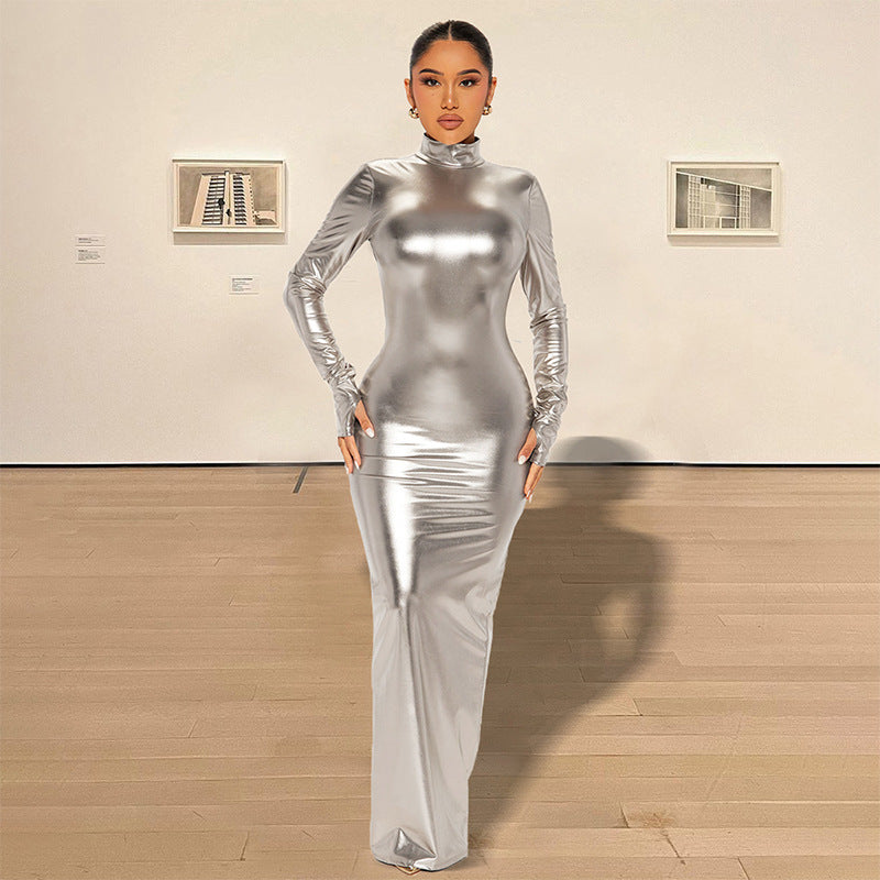 Dresses: Metallic Sexy Backless Skinny Slimming Slim Dress