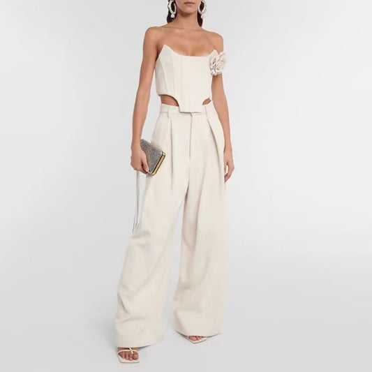 2 Piece Set Corset Cropped Outfit Top Casual Wide Leg Pants