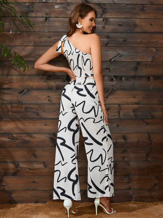 2 Piece Set: Sleeveless Single Shoulder Trousers Two Piece