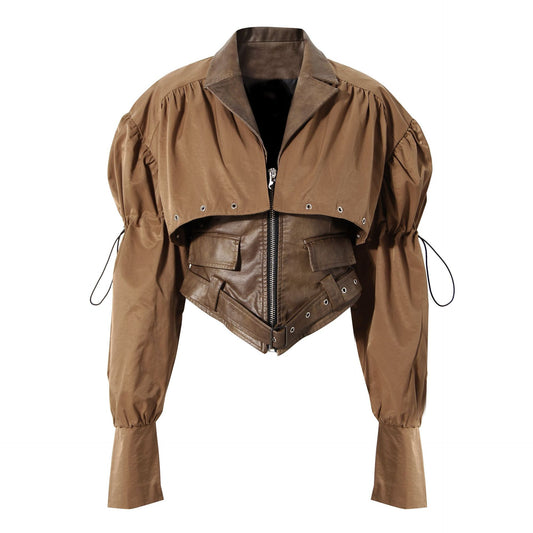 Jacket: Niche Design Two Piece Coat Spring Cloak Stitching Leather