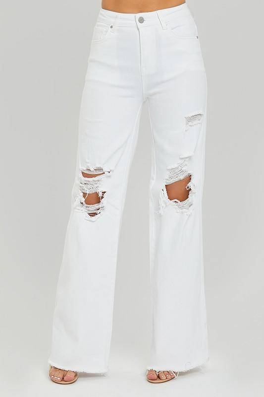 Jeans: Risen High Rise Distressed Wide Leg Dad Jeans