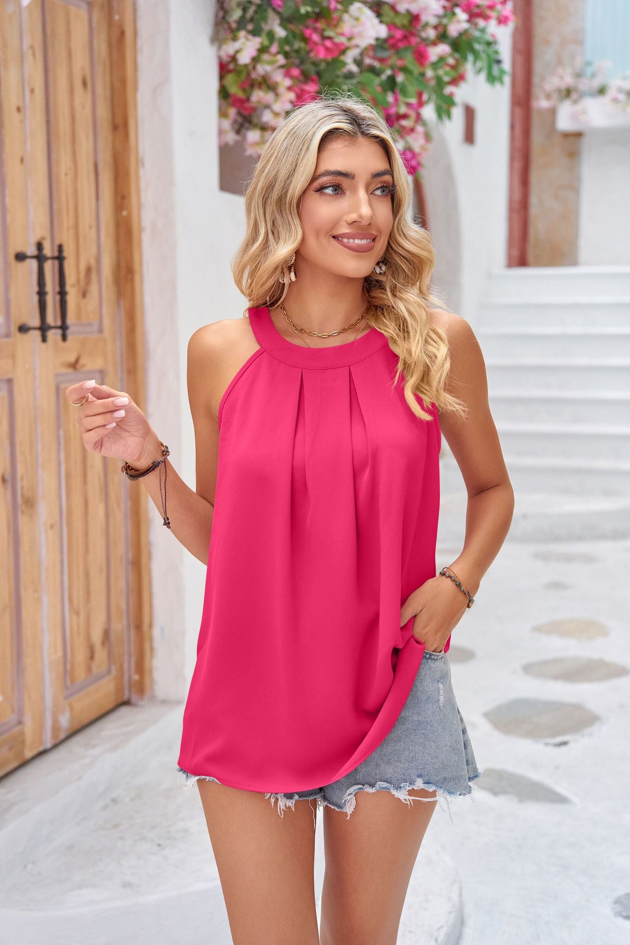 Tops: Grecian Neck Sleeveless Top