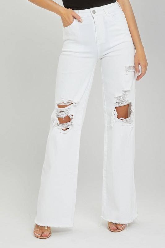Jeans: Risen High Rise Distressed Wide Leg Dad Jeans