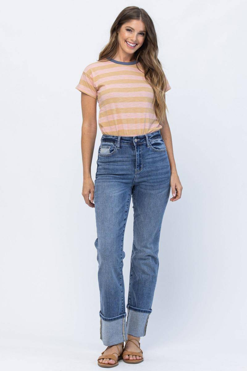 Jeans: Judy Blue High Waist Straight Leg Jeans with Wide Cuff