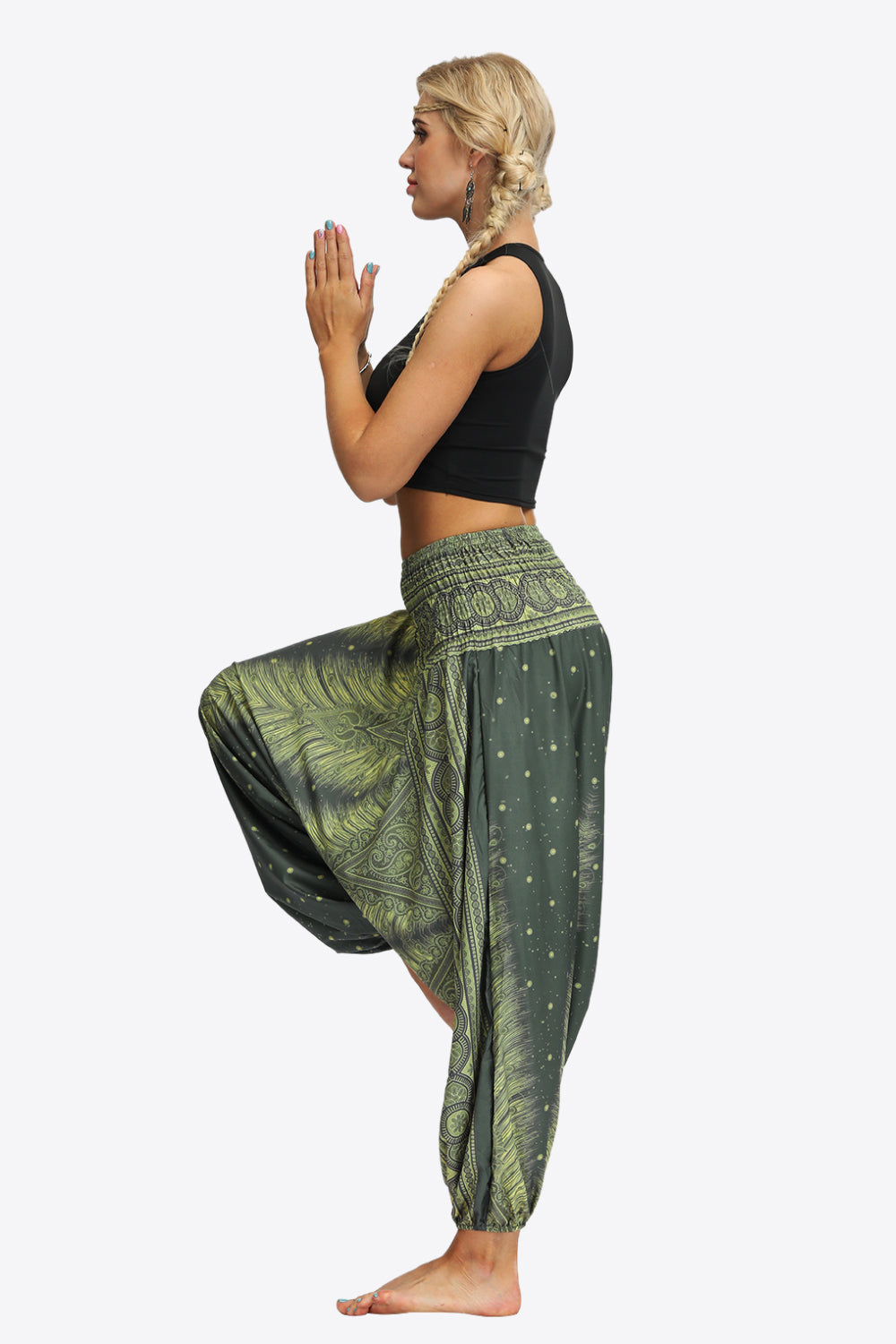 Pants: Printed Smocked Waist Harem Pants